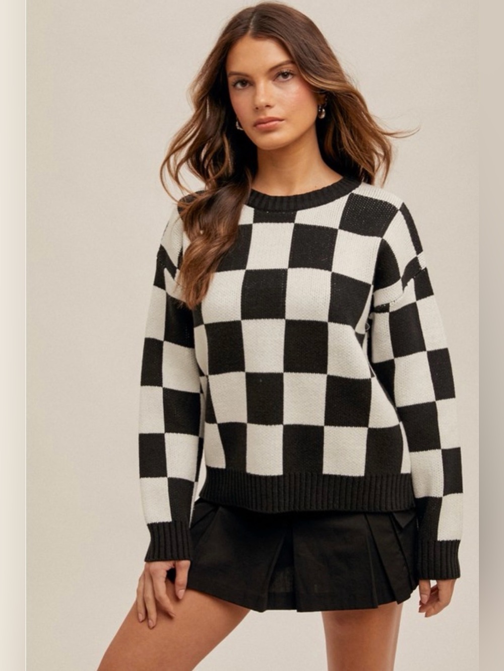 Black & White Checker Knit Sweater
